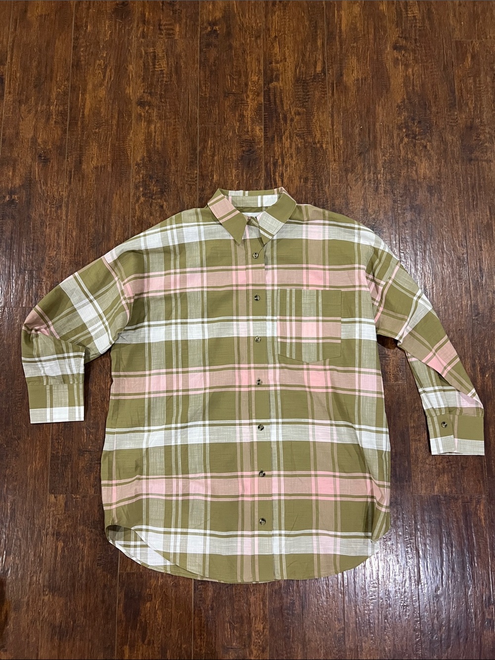 Hollister Men’s Classic Olive & Pink Plaid Button-Up Shirt